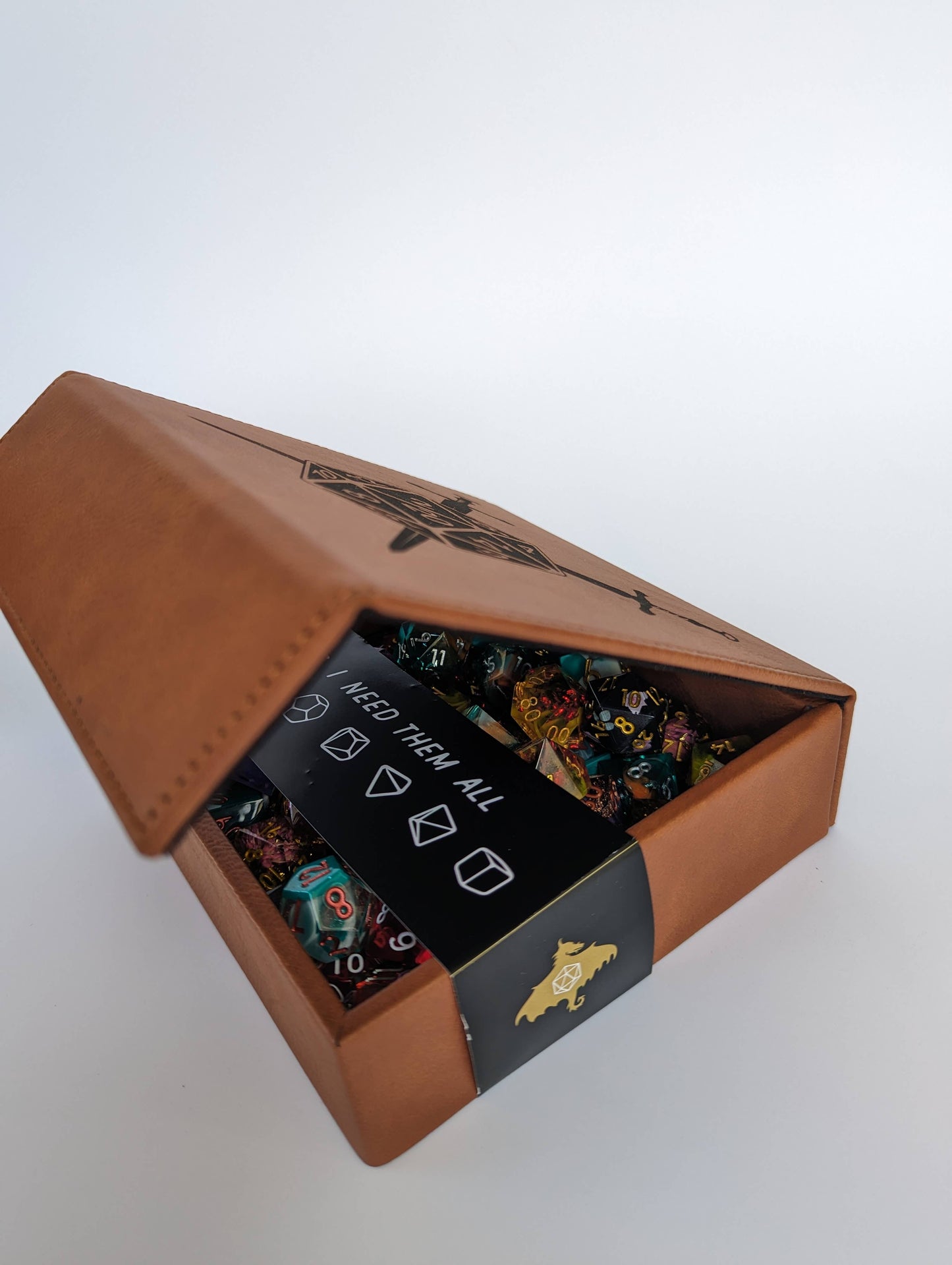 D20 Swords  - D&D - Vegan Leather Dice Box: Grey
